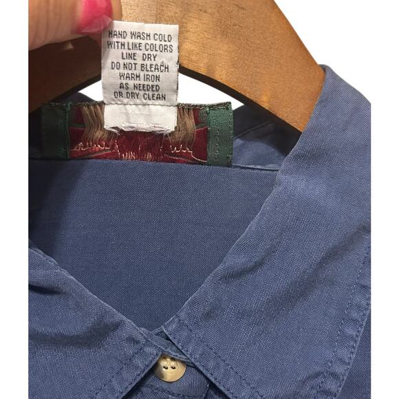 VTG Orvis Mens Silk Shirt XL Blue Button Up Preppy Office Resort Travel Outdoor - Picture 6 of 7